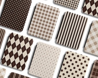 Brown Preppy Case for Kindle, Paperwhite 11th & 12th Gen, Colorsoft, Neutral Gingham, E-Reader Cover with Hand Strap