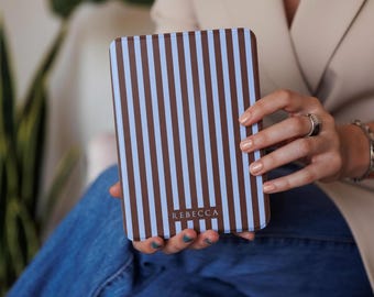 Personalized Blue Stripe Cover fits Kindle Paperwhite with Custom Name | Case designed for 7", 6.8" & 6" Models