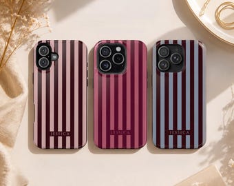 Custom Name Phone Case Retro Vertical Stripe Monogram Phone Cover Aesthetic Bold Candy Stripe Case for iphone Personalized Gift for Her