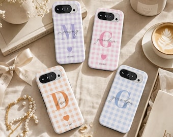 Personalized Gingham Phone Case for Google Pixel 10 Pro XL, Custom Magnetic Case fits Google Pixel 10A 9 8 Pastel Checkered Pixel Cover Gift