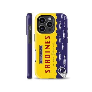 Vintage Sardine Design Phone Case Artistic Protection Cover Nautical Theme Smartphone Shell Classic Yellow Navy Style Unique Gift Idea Premium Quality Construction Durable Device Protection Creative Artistic Pattern Beautiful Retro