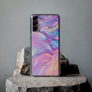 Matte Chrome Look Iridescent Phone Case – Faux Chrome Swirl, Matte Printed Y2K Design for iPhone Samsung Pixel Printed Chrome Swirl
