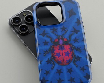 Ladybug Star Phone Case Blue Vintage Ladybirds for iPhone 17 Samsung S26 Ultra, Google Pixel 10, Celestial Star Mystic Beetle Whimsigoth