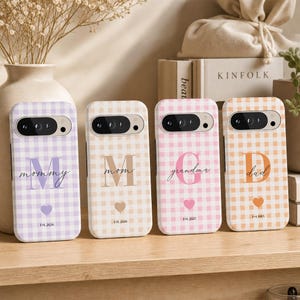 Personligt gingham-mobilskal till Google Pixel 10 Pro XL, anpassat magnetiskt skal som passar Google Pixel 10A 9 8 pastellrutigt Pixel-fodral present