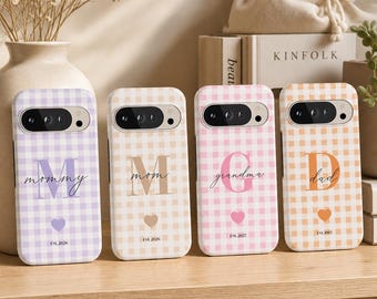 Personalized Gingham Phone Case for Google Pixel 10 Pro XL, Custom Magnetic Case fits Google Pixel 10A 9 8 Pastel Checkered Pixel Cover Gift