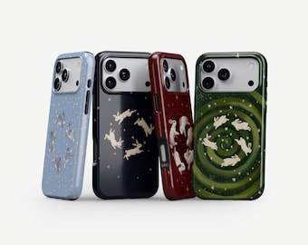 Kawaii Bunny Phone Case Whimsical Running Hares Rabbit Celestial Starry Night Cover fits iPhone 17, 16, 15 Pro Max | compatible with MagSafe