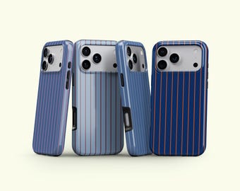Blue Striped Phone Case for iPhone 17 16 fits Samsung Galaxy, Google Pixel, Navy Preppy Minimalist Protective Cover, Compatible with MagSafe