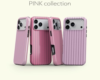 Pink Stripe Phone Case, Baby Pink Preppy Tough Cover, Cute Protective MagSafe Compatible Case for iPhone17 Samsung S26, Google Pixel 10A