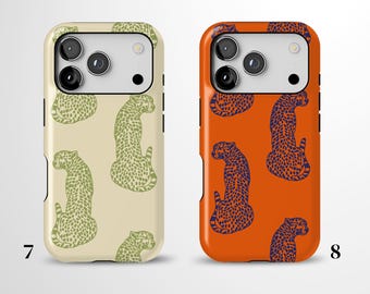 Custodia arancione per iPhone 17 Pro Max con stampa leopardata blu / Compatibile con custodia MagSafe