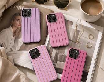 Striped Phone Case, Preppy Vertical Stripe Cover for iPhone, Samsung Galaxy & Google Pixel, Minimal Tough Phone Case