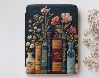 Embroidered Style Cover for Kindle 11th Gen 6" with Hand Strap | Floral Book Lover Case for Paperwhite 12th Gen 7" & Basic Kindle