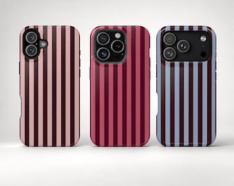 Personalized Striped Phone Case with Name Custom Monogram Vertical Stripe Cover for iPhone 18 17 16 Pro Max Burgundy Pink | Magnetic