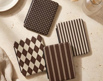 Brown Gingham Kindle Paperwhite Case for 11th, 12th Gen, Neutral Plaid E-Reader Cover with Hand Strap, Fits Colorsoft Signature Edition 2024