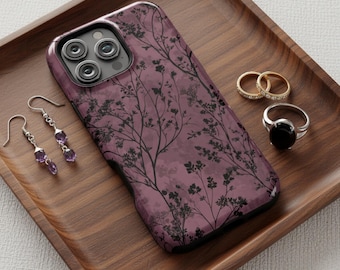 Flowers burgundy Phone case | Dark Moody Floral Cover for iPhone 17 16 Pro Max, Samsung S26 Ultra Case