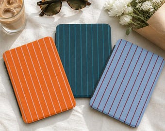 Striped Case for Kindle Paperwhite and Colorsoft with Hand Strap, Colorful Pinstripe E-Reader Cover