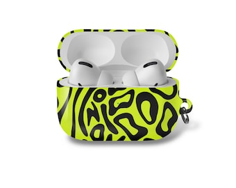 Case for AirPods 3 pro 4  | Lime Green Earbud Cover, case for Pixel Buds, AirPods Pro Gen 2 3 & Samsung Buds Plus, Retro Futuristic Swirl