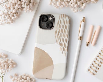 Funda minimalista beige abstracta para teléfono – Arte bohemio neutro
