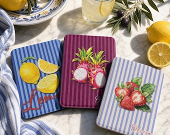 Striped Sleeve fits Kindle, Watercolor Fruit Cover with Custom Name | Lemon Cherry Design for Colorsoft Signature, 7", 6.8" & 6" Models