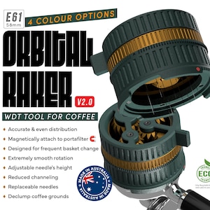 58mm Orbital Raker v2.0 - Premium Magnetic Coffee WDT Tool - E61 Coffee Machine Espresso Accessories (2 needle options 0.25mm / 0.35mm )
