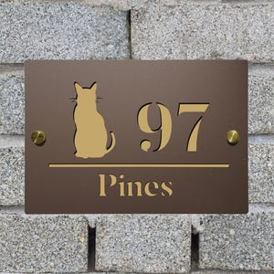 Benutzerdefinierte Hausnummer Schild Modernes Acryl Türschild Türnummer Plakette Hausname Adresse Schild Erstes Haus sitzende Katze Silhouette Design