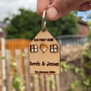 Our First Home Personalised Keyrings Set | New Home Gift for Couples | House Warming Keychain | His & Hers Moving House Gift