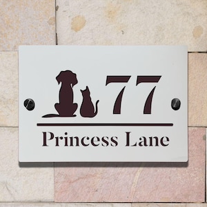 Personalisiertes modernes Hausnummern-Schild, Acryl-Türnummer und Adressschild, ideal für das erste Zuhause, Katzen- und Hundeliebhaber