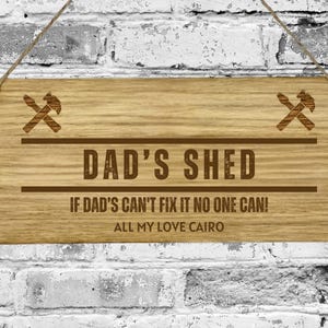 Grandad’s Shed - If Grandad Can’t Fix It, No One Can! | Personalised Oak Veneer Hanging Sign | Gift for Grandad, Pops, Daddy, Dad & Grandpa&quot;