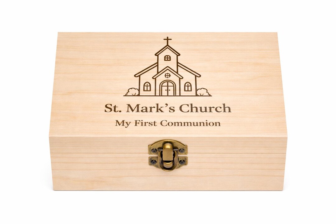 Custom Church Illustration Keepsake Box, Personalized First Communion ...