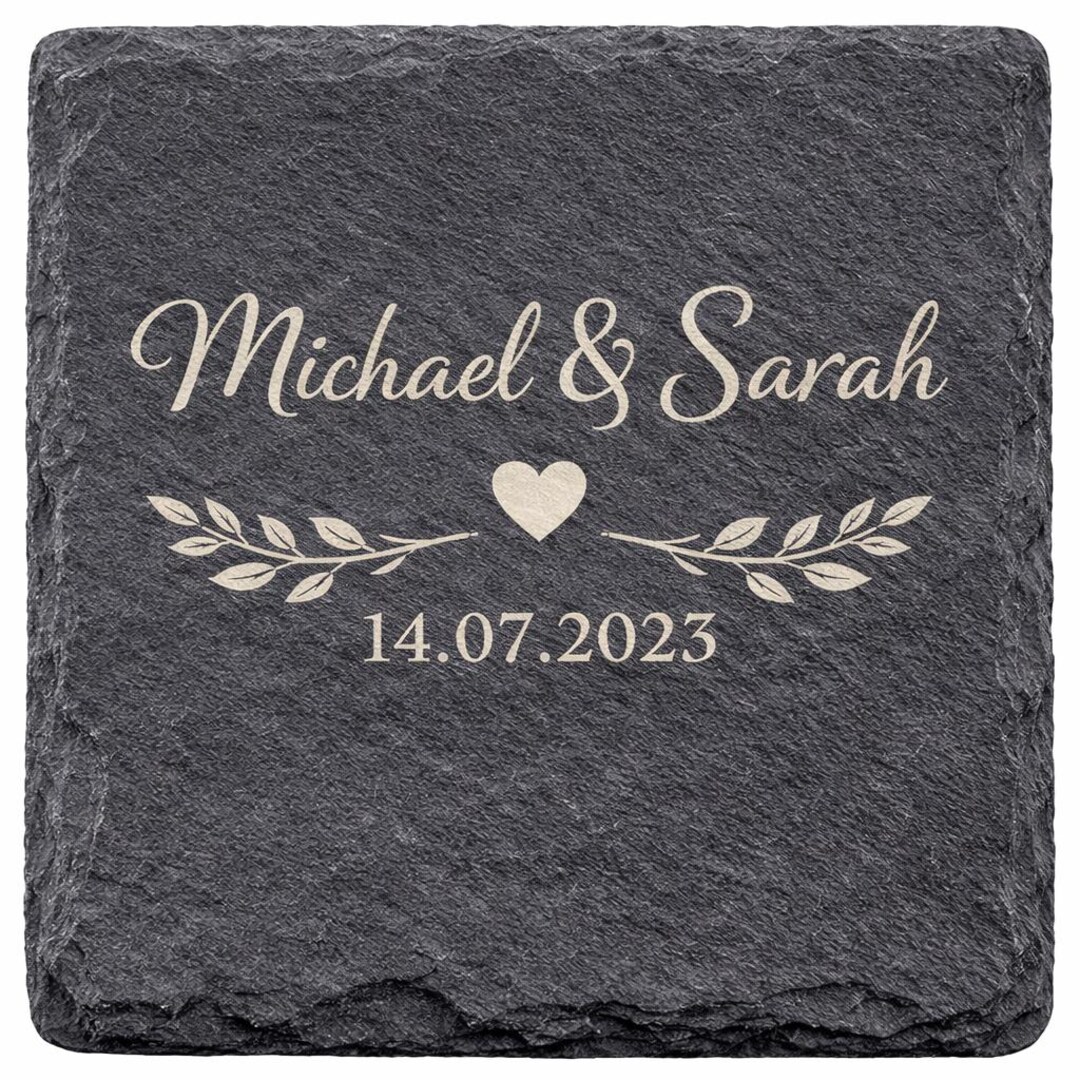 Personalized Slate Coaster Set – Custom Names & Date, Couple Gift - Etsy