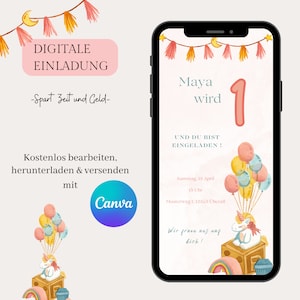 Convite digital para aniversário infantil, convite eletrônico customizável para WhatsApp, convite de aniversário para celular, modelo Canva