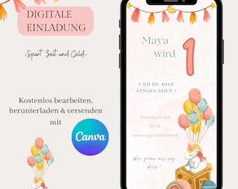 Digital invitation for children's birthday, customizable e-card WhatsApp invitation, birthday invitation for cell phone, template Canva