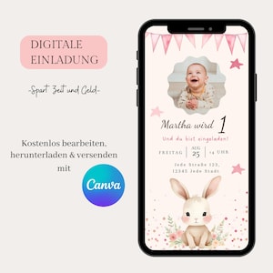 Digitale Einladung Kindergeburtstag, personalisierbare E-Card WhatsApp Einladung, Geburtstagseinladung Handy, Vorlage Canva, Boho Einladung