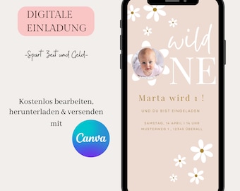 Digital invitation for children's birthday, customizable e-card WhatsApp invitation, birthday invitation for cell phone, template Canva
