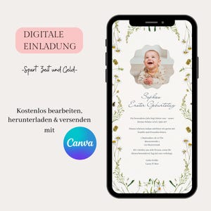 Digitale Einladung Kindergeburtstag, personalisierbare E-Card WhatsApp Einladung, Geburtstagseinladung Handy, Vorlage Canva