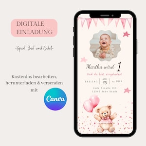 Digital invitation children's birthday, personalizable e-card WhatsApp invitation, birthday invitation mobile, template Canva, boho invitation
