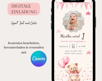 Invitación digital para cumpleaños infantil, invitación WhatsApp con tarjeta electrónica personalizable, invitación de cumpleaños para celular, plantilla Canva, invitación boho