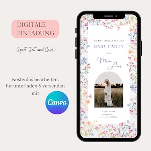 WhatsApp、Canva デジタル招待カード、Ecard ベビー シャワー経由で送信できるパーソナライズされたデータを含むベビー シャワーへのデジタル招待状