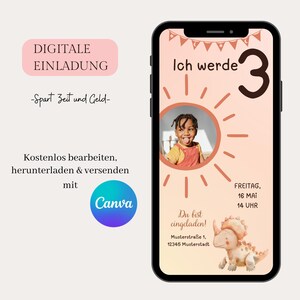 Digital invitation for children&#39;s birthdays, personalizable e-card WhatsApp invitation, birthday invitation mobile, template Canva, boho invitation