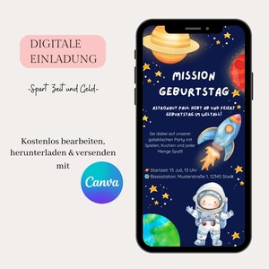 Invito digitale per compleanno bambini nello spazio, compleanno astronauta, invito WhatsApp personalizzabile con e-card,