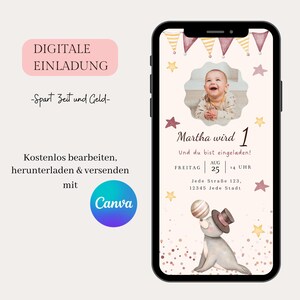 Digital invitation for children&#39;s birthdays, personalizable e-card WhatsApp invitation, birthday invitation mobile, template Canva, boho invitation