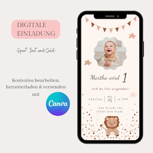 Digital invitation children's birthday, personalizable e-card WhatsApp invitation, birthday invitation mobile, template Canva, boho invitation