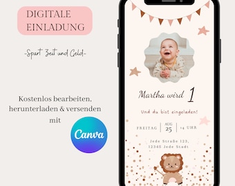 Invitación digital para cumpleaños infantil, invitación WhatsApp con tarjeta electrónica personalizable, invitación de cumpleaños para celular, plantilla Canva, invitación boho