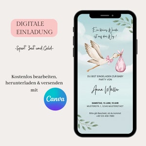 WhatsApp、Canva デジタル招待カード、Ecard ベビー シャワー経由で送信できるパーソナライズされたデータを含むベビー シャワーへのデジタル招待状