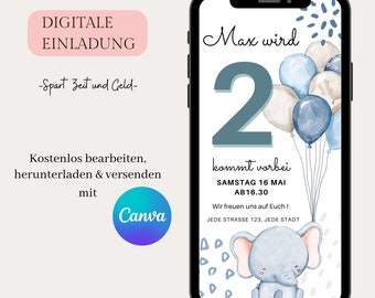 Invitación digital para cumpleaños infantil, invitación WhatsApp con tarjeta electrónica personalizable, invitación de cumpleaños para celular, plantilla Canva, invitación boho