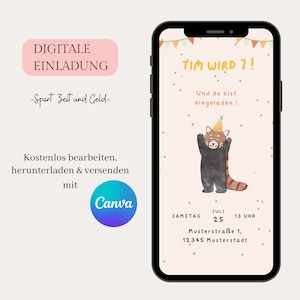 Convite digital para aniversário infantil, convite eletrônico customizável para WhatsApp, convite de aniversário para celular, modelo Canva, convite boho