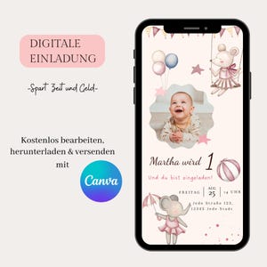 Invitación digital para cumpleaños infantil, invitación WhatsApp con tarjeta electrónica personalizable, invitación de cumpleaños para celular, plantilla Canva, invitación boho