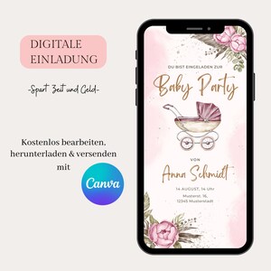 WhatsApp、Canva デジタル招待カード、Ecard ベビー シャワー経由で送信できるパーソナライズされたデータを含むベビー シャワーへのデジタル招待状