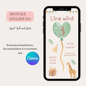Digitale Einladung Kindergeburtstag, personalisierbare E-Card WhatsApp Einladung, Geburtstagseinladung Handy, Vorlage Canva