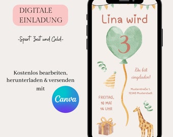 Digital invitation for children's birthday, customizable e-card WhatsApp invitation, birthday invitation for cell phone, template Canva