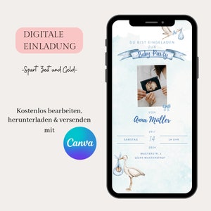 WhatsApp、Canva デジタル招待カード、Ecard ベビー シャワー経由で送信できるパーソナライズされたデータを含むベビー シャワーへのデジタル招待状